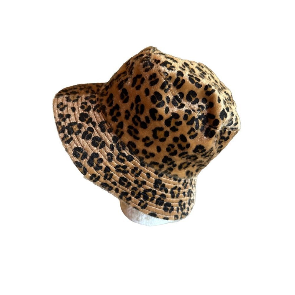 Leopard Print Bucket Hat One Size Black Lining Reversible